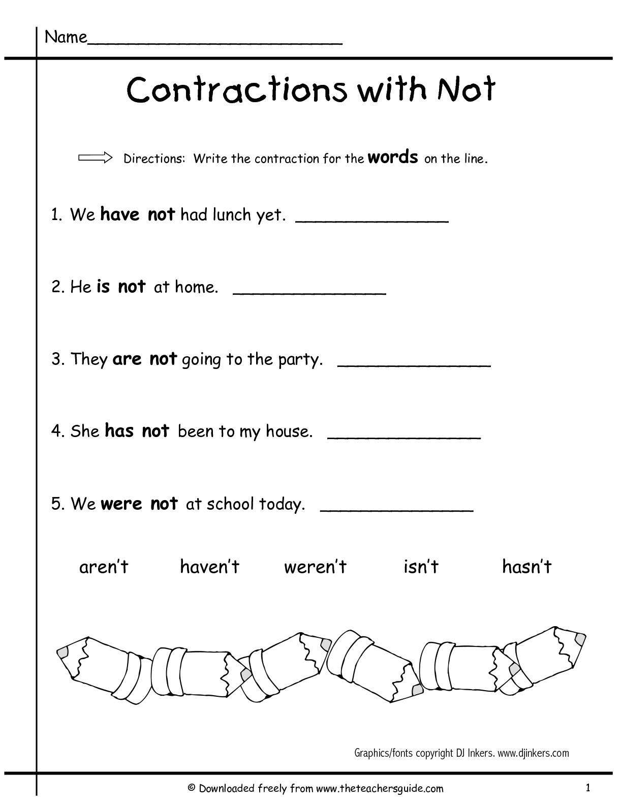 Contractions Worksheet 2nd Grade