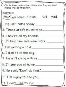 Contractions Paragraph Worksheet