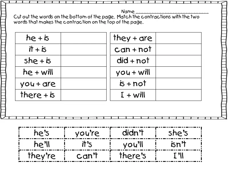 Contraction Worksheets Teaching Contractions