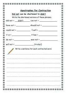 Contractions Worksheet 6th Grade