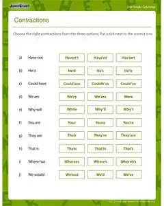 Free Contraction Worksheets for Third Grade