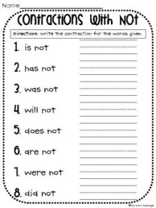 Free Printable Contractions Worksheets