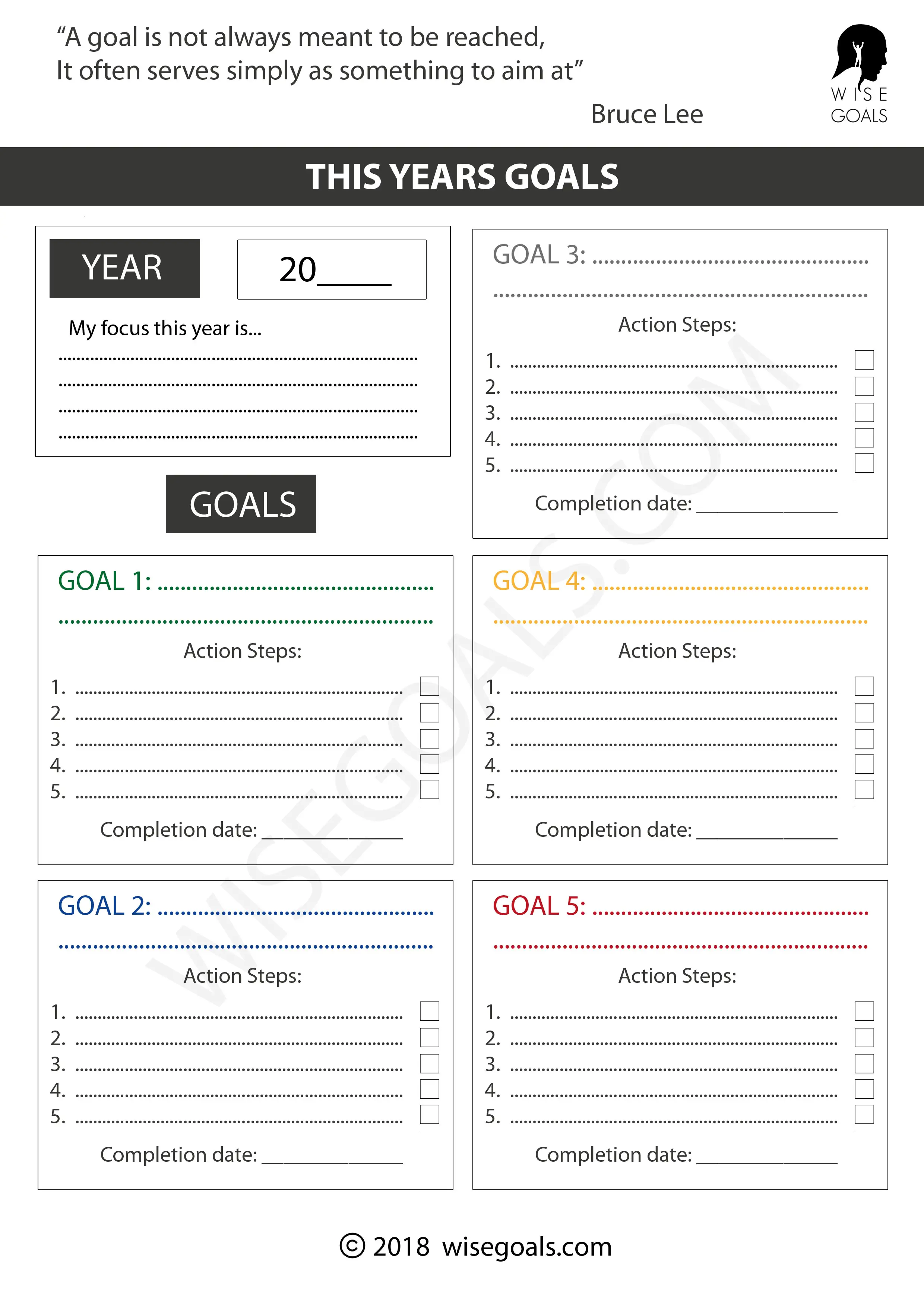Free Printable Goal Setting Worksheets.