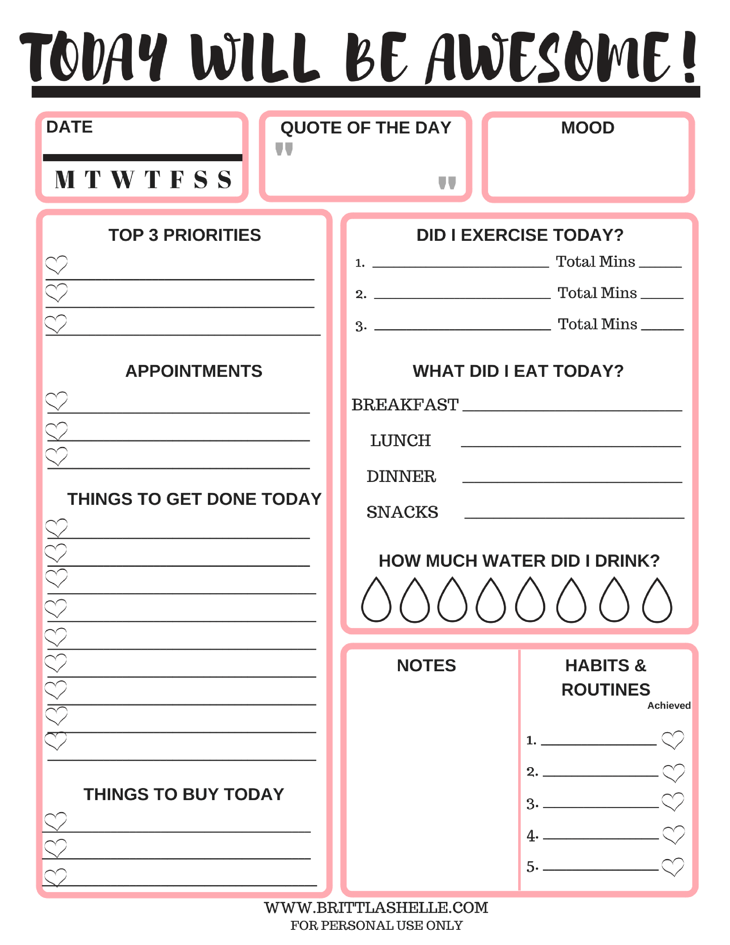 Fitness Goals Worksheet