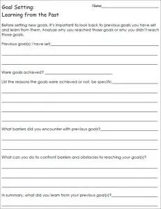 Goal Setting Worksheet for Young Adults