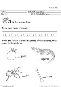 Letter A Words Worksheets