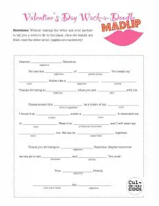 Mad Libs Valentine Cards
