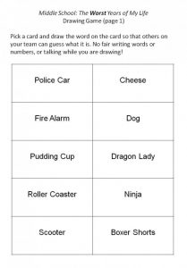 Pictionary Words Printable Cards