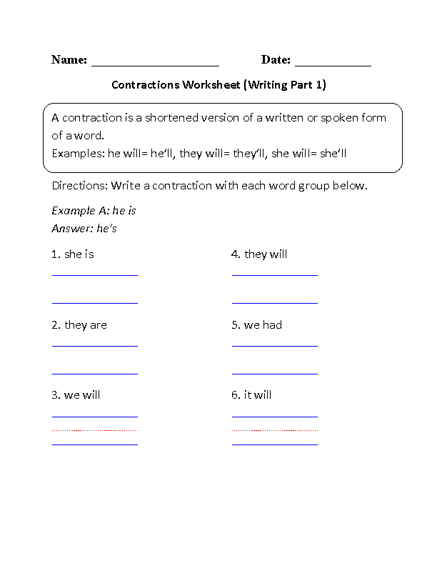 Verb To Be Contractions Worksheet