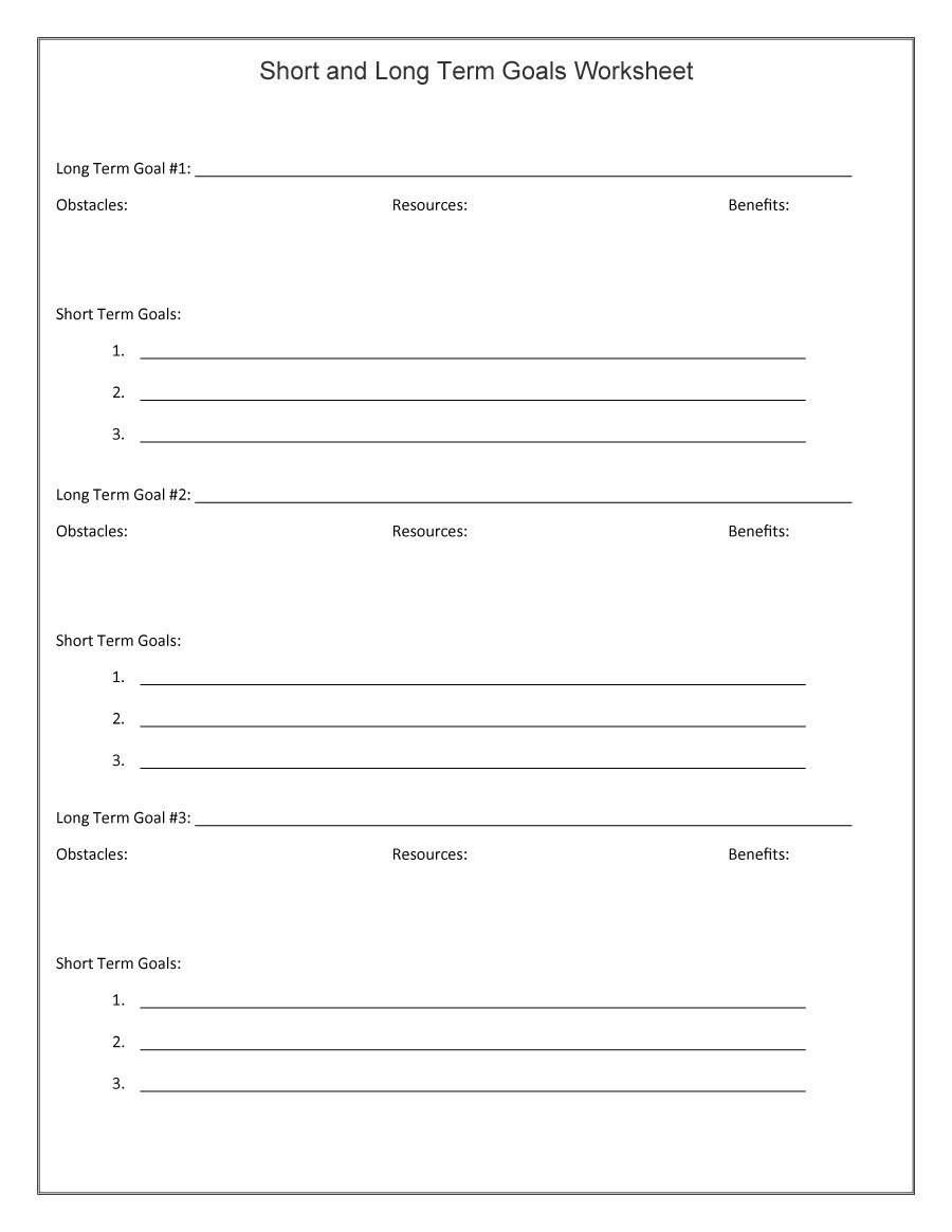 Short Term Goal Planning Template