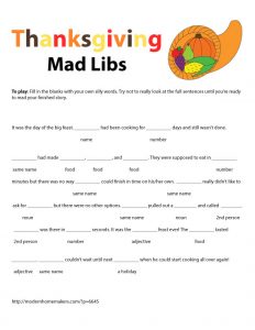 Thanksgiving Mad Libs 5th Grade
