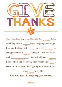 Thanksgiving Mad Libs Activities