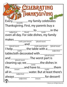 Thanksgiving Mad Libs Funny