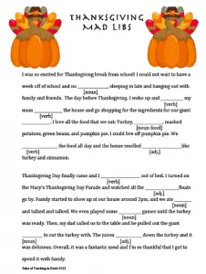 Thanksgiving Mad Libs for Middle School