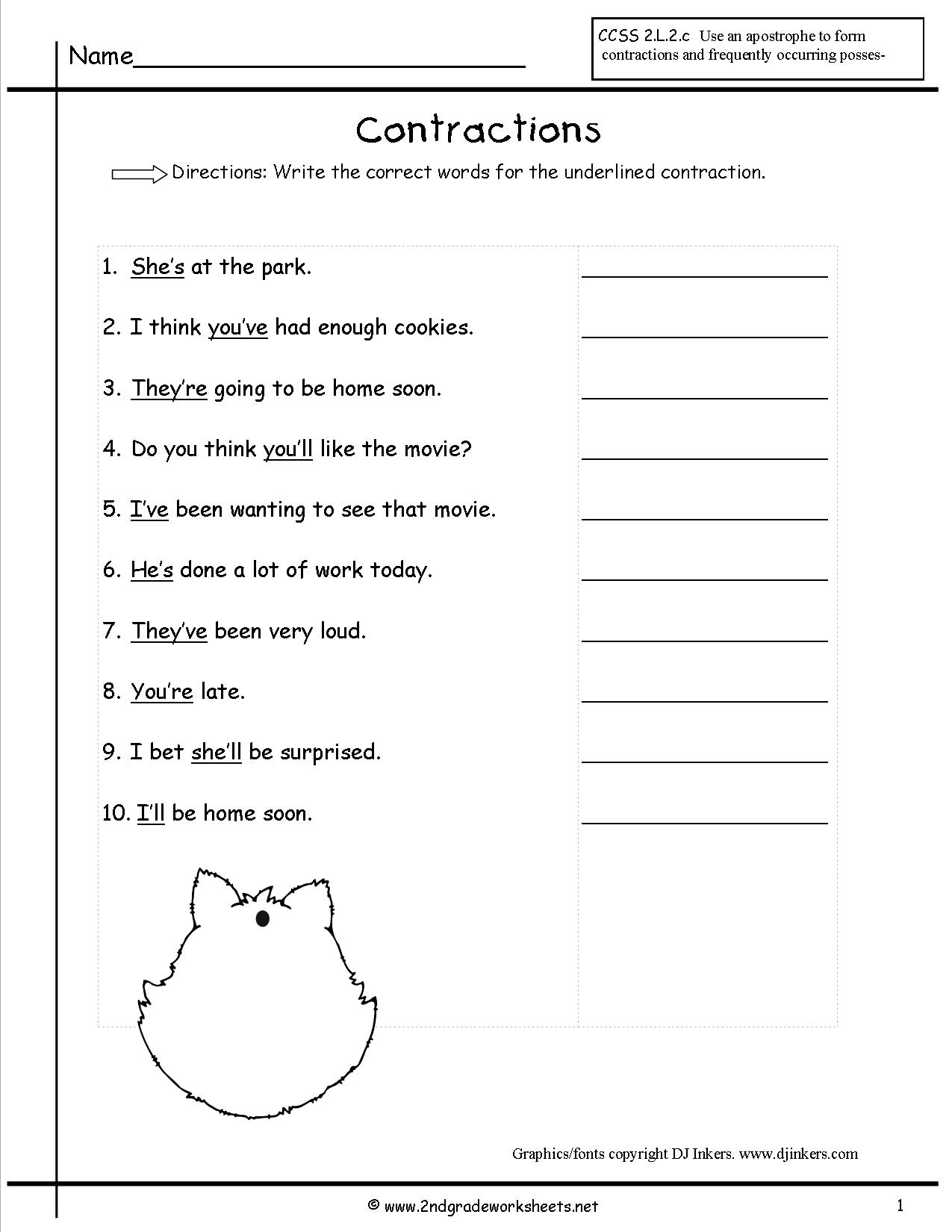 21 Contractions Worksheets for Improving Your Grammar - Kitty Baby Intended For Contractions Worksheet 2nd Grade