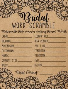 Wedding Shower Word Scramble﻿