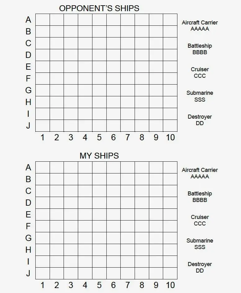 Battleship Printable Free