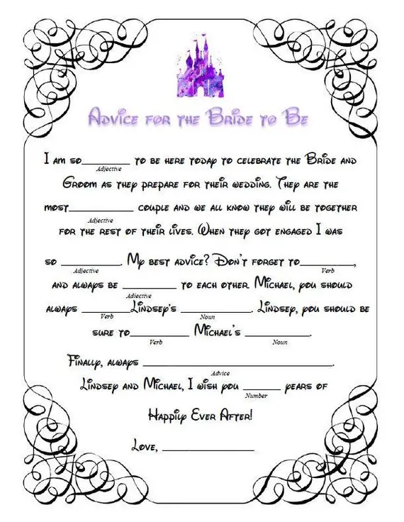 Free Printable Bridal Shower Mad Libs.