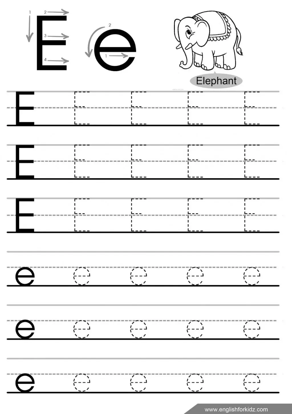 letter e worksheets for preschool Free letter e tracing worksheets