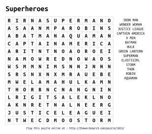 Superheroes Word Search