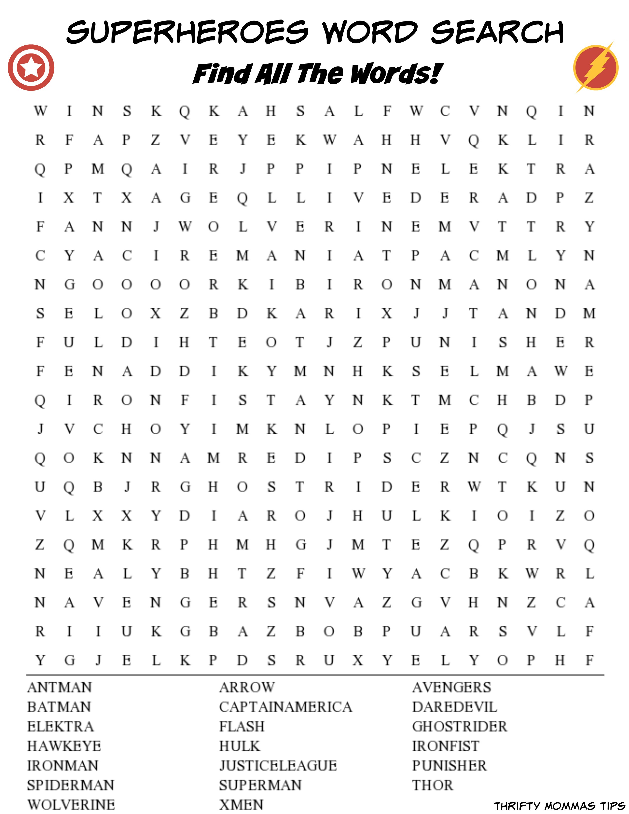 10 superheroes word search printables for all kittybabylovecom