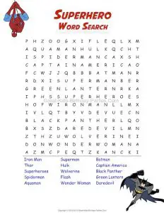 Superheroes Word Whizzle Search