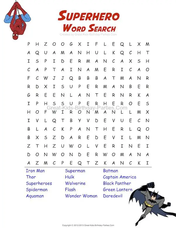 10 Superheroes Word Search Printables For All Kitty Baby Love