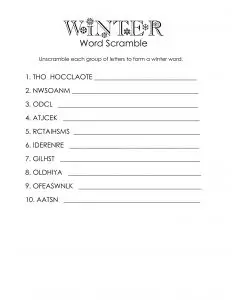 Winter Word Scramble Printable Free