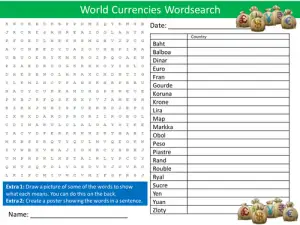 Currencies Word Search Game