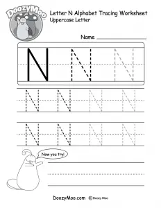 Letter N Tracing Worksheet Preschool