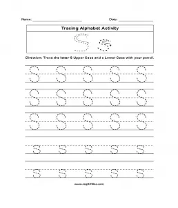 Letter S Writing Worksheets for Toddlers