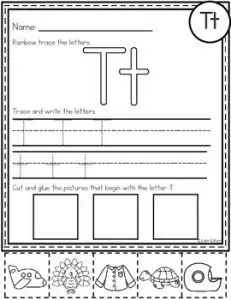 Letter T Cut and Paste Worksheets
