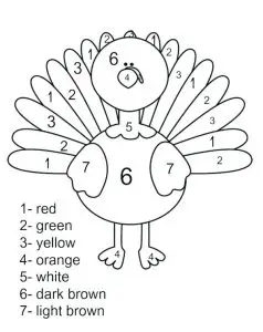 Thanksgiving Coloring By Number Worksheet