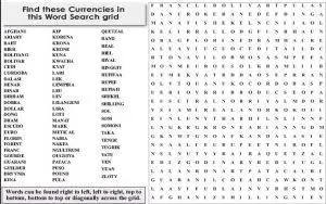 Word Search Currencies of the World