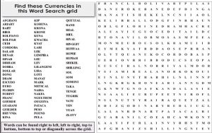 Word Search Currencies of the World