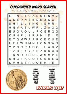 World Currencies Word Search