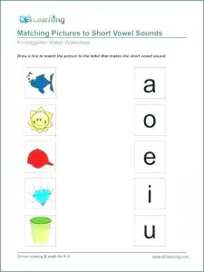 Beginning Vowel Sounds Worksheets for Kindergarten