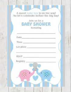 Blue and Gray Elephant Baby Shower Invitations