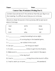 Context Clues In Sentences Worksheets
