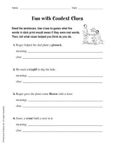 Context Clues Nonsense Words Practice Worksheets