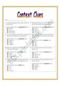 Context Clues Worksheets 7th Grade
