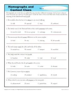 Context Clues Worksheets Middle School