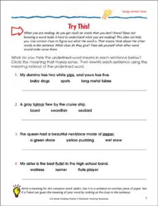 Easy Context Clues Worksheets