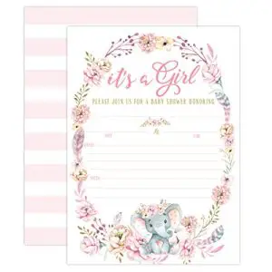 Elephant Baby Showers Invitations for Girls