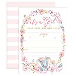 Elephant Baby Showers Invitations for Girls