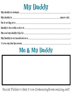 Father's Day Child Questionnaire for 3 Year Olds