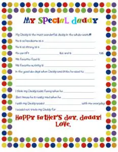 Father's Day Questionnaire Free Printable