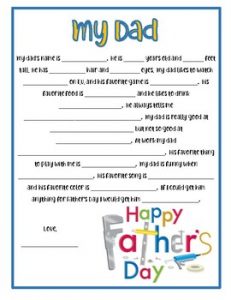 Father's Day Questionnaire for Kindergarten Toddlers