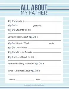 Father's Day Questionnaire for Preschoolers