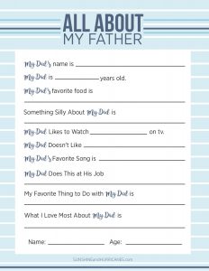 Father's Day Questionnaire for Preschoolers